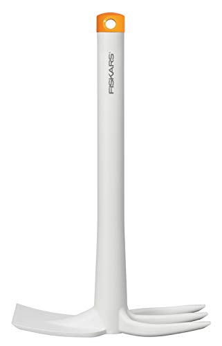 Fiskars Zappetta a due punte per piantare fiori o estirpare le erbacce, Lunghezza: 32,2 cm, Bianco/Arancione, FiberComp/Acciaio di qualità, Light, 1027035