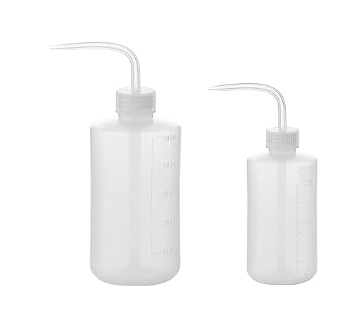 LATRAT Set di 2 annaffiatoi in plastica, bottiglie di sicurezza per la pulizia delle bottiglie trasparenti per il giardinaggio, l'irrigazione delle piante, il laboratorio, 250/500ml