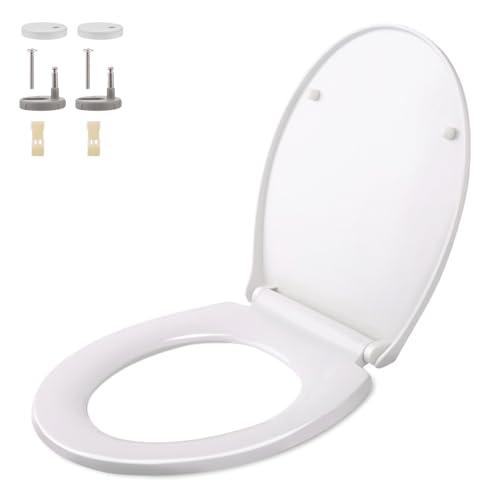 Sedile WC Copriwater Universale, Himimi Chiusura Ammortizzata Tavoletta WC con Sgancio Rapido, Facile da Pulire, Toilet Seat Bagno in Plastica Antibatterico Bianco O Forma (440 x 375 x 54 mm)