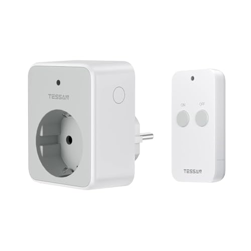 TESSAN Presa con Telecomando Wireless, Presa Telecomandata Portata 30,5M, 3600W Prese Telecomando con Presa Commutabile e Telecomando Magnetico, Presa Wireless PreProgrammato Adatto Interno