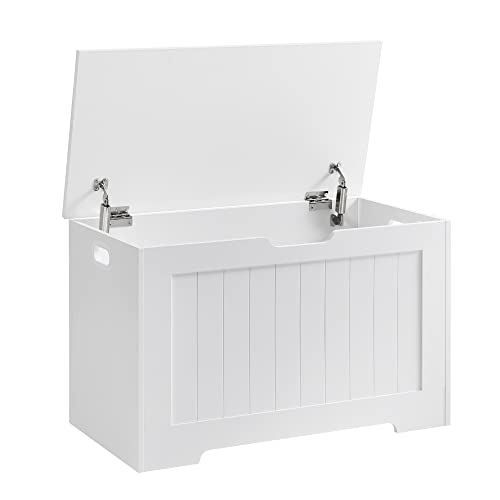 VASAGLE Cassapanca di Stoccaggio, Panca con 2 Cerniere di Sicurezza, Panca Porta Scarpe, Stile Moderno, 40 x 76 x 48 cm, per Corridoio, Camera da Letto, Soggiorno, Bianco LHS11WT