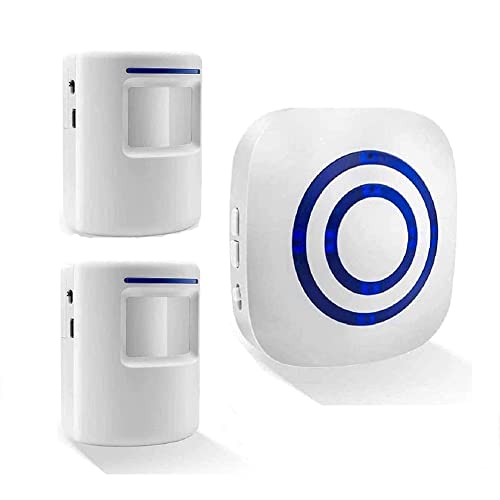 BeiLan Kit elettronico per campanello senza fili con 1 ricevitore plug-in e 2 sensori PIR Motion Detector 3 Livelli di volume e 38 suonerie intelligenti Suoneria di sicurezza per campanello elettrico