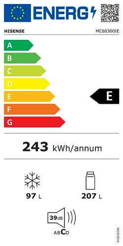 Hisense MC60300IE Frigorifero Combinato, Libera installazione, Total No frost, Ventilazione MultiFlow, Doppia porta reversibile, Inox, Altezza 186 cm, Capacità netta 300 litri, Controllo Touch