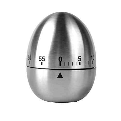 Jayron JR-KT003 - Timer da Cucina in Acciaio inox,a forma di Uovo,con Allarme Meccanico Rotante, 60 minuti,Conto alla Rovescia