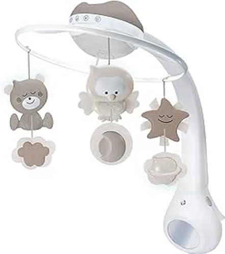 Infantino - Giostrina Neonato Musicale Proiettore 3 in 1 Convertibile - Luce Notturna e Proiettore Bambini - Modalità Sveglia per Simulare la Luce del Giorno - 6 Melodie - 4 Suoni della Natura -Grigio