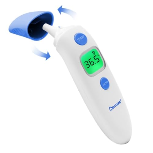 Berrcom Termometro Fronte e Orecchio Termometro Febbre Termometro Infrarossi Neonato Senza Contatto Termometro Digitale con Lettura Istantanea, Allarme Febbre, Interruttore °C/°F