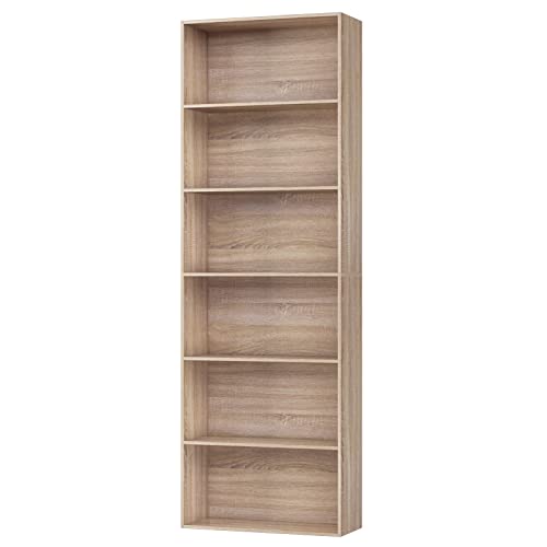 FirFurd Libreria Scaffale per Soggiorno, Libreria a 6 Ripiani,Scaffale Portaoggetti Porta Libri in Legno,Libreria Verticale Mobiletto Multiuso per Cucina, Ufficio, Studio 60x23,5x180cm (Rovere chiaro)