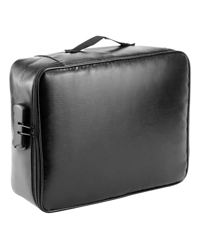 QWORK® Borsa portadocumenti ignifuga, organizer per documenti importanti, scatola portadocumenti con serratura, impermeabile, per documenti di valore, nera