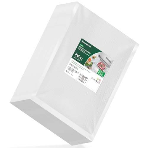 Bonsenkitchen Sacchetti Sottovuoto per Alimenti 100 Buste 20x30cm per Macchine Sottovuoto, Sacchetti Sottovuoto Goffrati per La Conservazione Degli Alimenti e La Cottura Sottovuoto, Senza BPA, VB3205