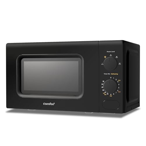 COMFEE' Forno a Microonde Nero, 20 Litri, 700 W, 5 Livelli di Potenza, Funzione di Scongelamento Rapido, Timer Manuale, Design Compatto-CM-M202CC(BK)