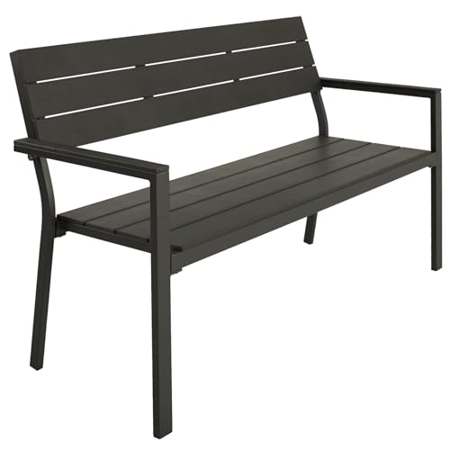 TecTake® Panca da Giardino con Telaio in Alluminio, Comoda Panchina da Esterno 2 Posti, Panca con Schienale, Resistente agli Agenti Atmosferici, 128 x 59 x 88 cm - Grigio Scuro