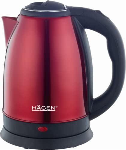 Hagen HA5525-RED Bollitore elettrico, senza fili, in acciaio inox, 1,8L, Rosso