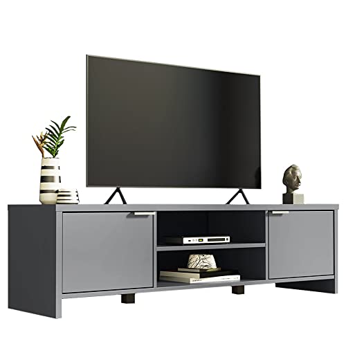 Madesa Mobile TV con 2 ante, per il Soggiorno e camera da Letto, per TV a 65 pollici, 145 x 38 x 40 cm, in legno – Grigio