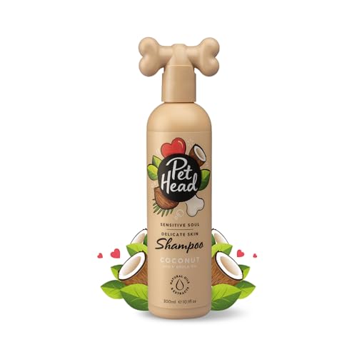 PET HEAD Shampoo per cani Sensitive Soul 300 ml al cocco. Shampoo per cani dalla cute sensibile. Ipoallergenico, con ingredienti naturali e vegani. Formula delicata per cuccioli