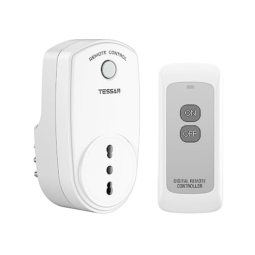 TESSAN Presa Telecomandata con Telecomando, Presa di Corrente Radiocomandata con portata di 25 metri, Presa Wireless Italiana 10A, Presa per Telecomando Wireless PreProgrammato Adatto Interno