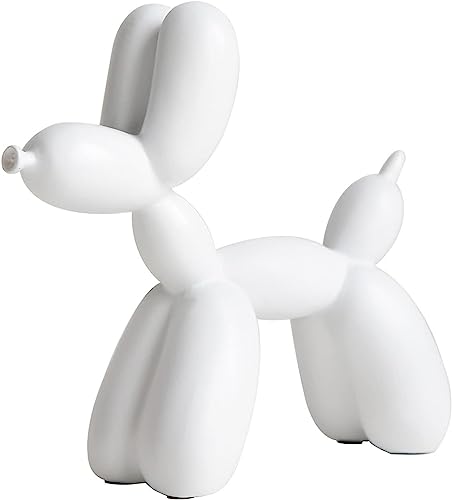 CZ-XING Scultura creativa di cane palloncino, scultura di arte animale artigianale con resina retrò, statue decorative di design moderno cane palloncino per decorare soggiorno e ufficio (bianco)