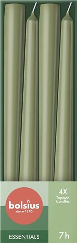 Bolsius Candele affusolate, colore verde, confezione da 4, 24,5 cm, candele decorative per la casa, durata di 7 ore, non profumate, include cera vegana naturale, senza olio di palma