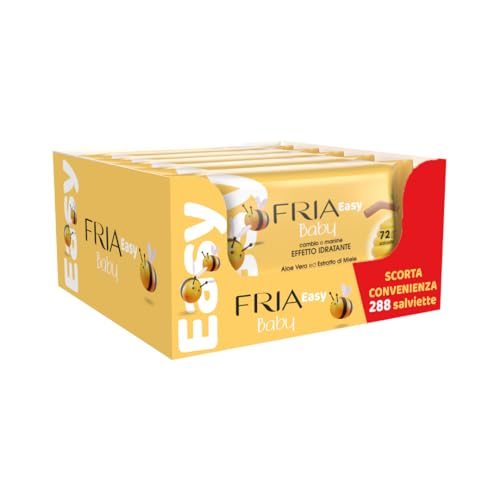 Fria Easy Baby Salviette per Cambio Pannolino, con Aloe Vera ed Estratto di Miele ad Effetto Idratante sulla Pelle, Dermatologicamente Testate, Confezione da 288 Salviette