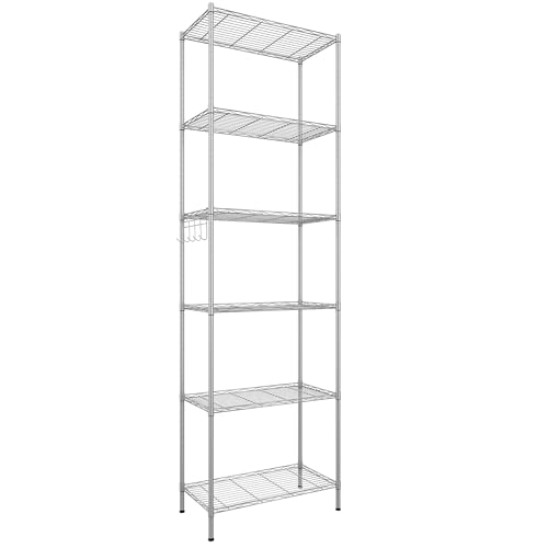 Himimi Scaffale a 6 Ripiani in Filo Metallico, autoportante, per Garage, Cucina, Soggiorno, Bagno, 21,26 x 11,42 x 62,99 H, Colore: Argento