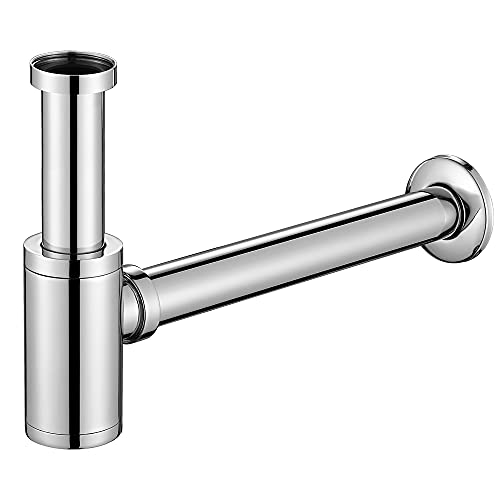 ONECE Sifone Universale per Lavabo Bagno in Acciaio Inox, 1 1/4' x 32 mm Sifoni Tubo, Altezza Regolabile 15-23 cm, Trappola a Sifone con Manicotto in Gomma, Anti-odore & insetti, Cromato