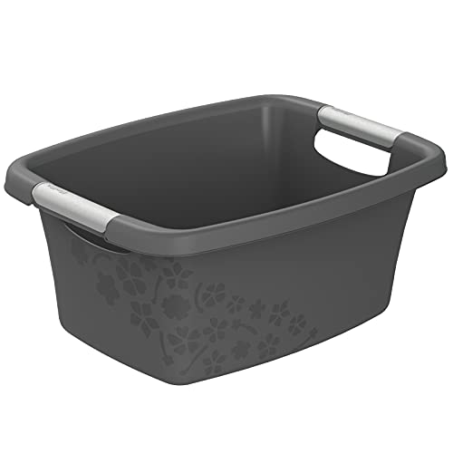 Rotho Flowers Cestino per il bucato 12l, Plastica (PP) senza BPA, antracite, 12l (39.5 x 29.4 x 17.5 cm)