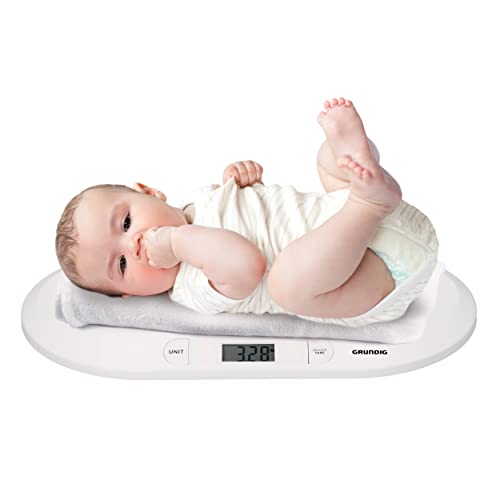 Grundig Bilancia Neonato Digitale - Precisione 10 Grammi - Max 20 Chili - Bilancia Pesapersone Digitale Funzione Tara - Neonato Accessori Utili Bilanciamo - Bianco