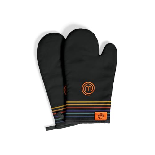 MasterChef Guanti da Forno, Presine Cucina alta Temperatura en Cotone, con Logo Oficial, Pratico Occhiello, 100% Cotone, Lavabile in Lavatrice, Taglia Unica, Multicolor