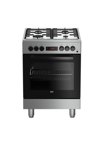 Beko - FSE62110DX- Cucina a Gas in Acciaio Inox, Piano Cottura con 3 Fornelli + 1 Wok, Forno Elettrico Integrato Ventilato - Inox, 60x60x h85 cm