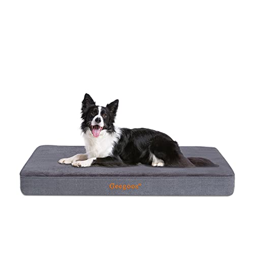 Geegoos Letto per cani in memory foam,grande letto per cani, lavabile con cerniera rimovibile, fodera impermeabile, materasso per cani con fodera e fondo antiscivolo (89 x 55 x 7 cm, grigio)