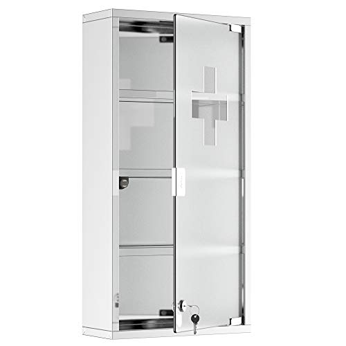 HOMCOM Armadietto Medicinale Cassetta Porta Medicina a Quattro Ripiani in Acciaio Inox 30 x 12 x 60cm