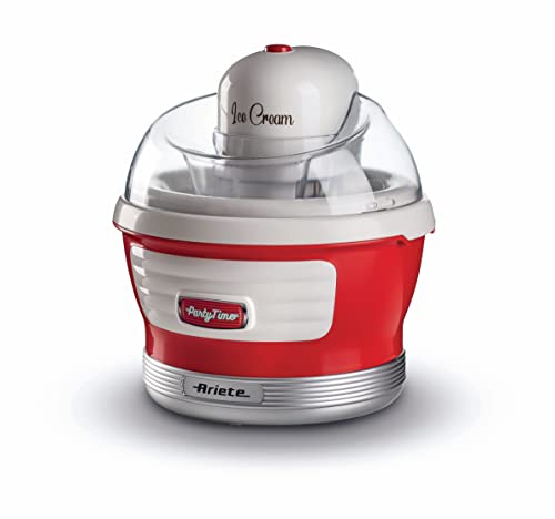 Ariete 643 Ice Cream Maker Party Time, Macchina per fare il gelato, 12W, Capacità 1,5 L, Cestello estraibile con doppio isolamento, Tempo preparazione 30 minuti, Coperchio per aggiunta ingredienti,