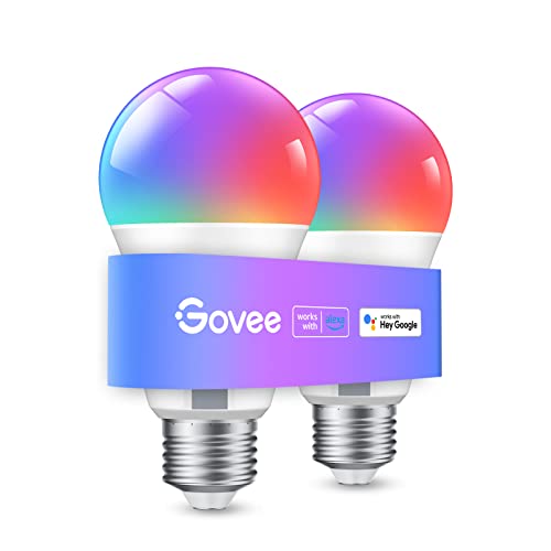 Govee Lampadina LED E27 Intelligenti WiFi e Bluetooth, Funziona con l'app Alexa Google Assistant, 800lm, 16 Milioni di Colori RGBWW fai da te, Sincronizzazione Musicale Lampadina Smart, Set di 2