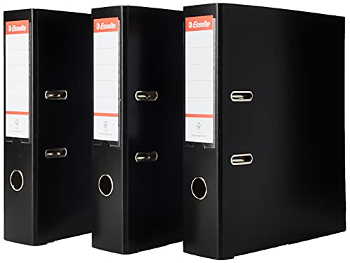 Esselte D75 Essentials, Set di 3 Raccoglitori a Leva Formato A4, Nero, in Plastica e con Carta Certificata FSC, Dorso da 7,5 cm, Senza Custodia, 624294