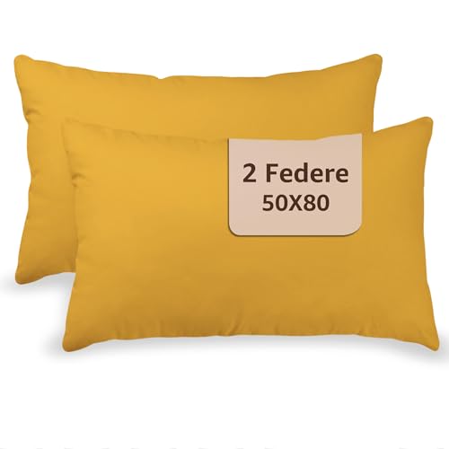 SONIT - Federe Cuscini Letto Matrimoniale 100% in Cotone - Federe Cuscino Letto 2 Pezzi 50x80cm - Copri Cuscini con Chiusura A Busta Made in Italy - Mango