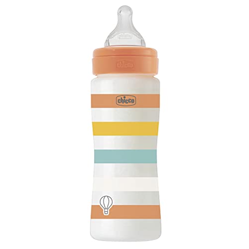 Chicco Biberon Benessere Flusso Veloce, con Tettarella Physio in Morbido Silicone e Finitura Soft Sense, Anticolica, Riduce Rigurgito e Irritabilità, Bottiglia in Plastica da 330 ml, 4 Mesi+, Neutro