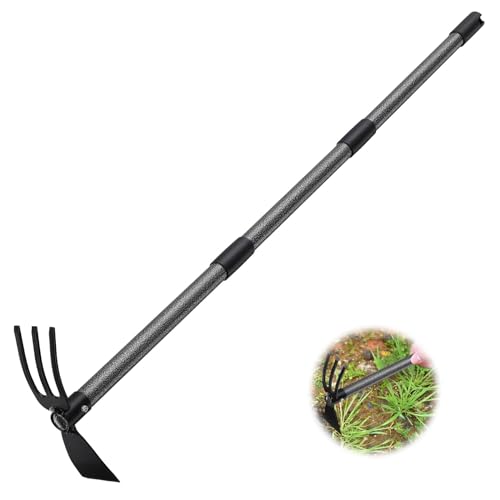 Zappa doppia da giardino, Zappetta da Giardino con Manico da 114 cm, Zappetta da Giardino con Tridente per Dissodare e Diserbare, Coltivatore Manuale da Giardino