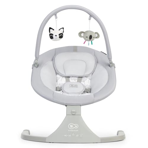 Kinderkraft Elettrica Altalena LULI, Sdraietta Neonati, Funzioni Dondolo Automatico, Giostrina con Giocattoli, 12 Melodie, per Bambini fino 9 kg, Grigio