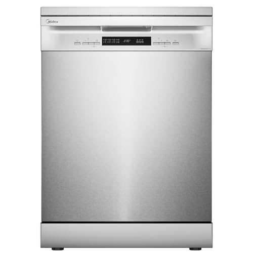 Midea MFD60S200X.1-IT Lavastoviglie Libera Installazione con 14 coperti, 8 Programmi, Display a LED, Partenza Ritardata, Funzione di Mezzo Carico, Asciugatura Extra - Inox