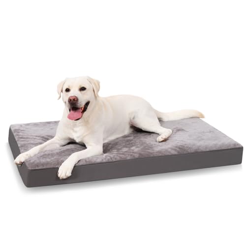 KSIIA Cuscino per Cani Taglia Grande e Media, Sfoderabile e Lavabile, Ortopedico Foam Lettino per Cani, Base Antiscivolo, Lavabile in Lavatrice, Materassino Cane, Grigio, 90x55x7cm