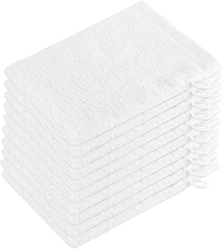 ZOLLNER 10 manopole da bagno in 16x21 cm - guanti assorbenti e morbidi in cotone - lavabili a 95°C - con pratico gancetto -bianco - qualità alberghiera