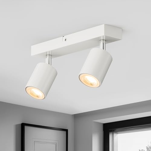 wowatt Faretti da Soffitto, Lampadario Bianco Faretti, Pafoniera Faretti Orientabili, Lampada da Soffitto 2 Luce, GU10 Faretto LED Interno per Salotto, Camera da Letto, Cucina, Lampadina Non Inclusa