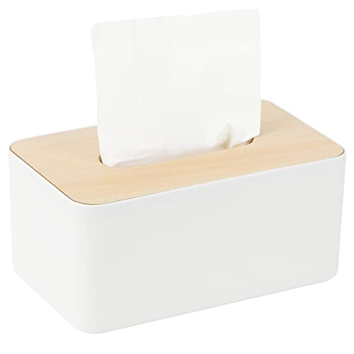 Porta Fazzoletti con Coperchio in Legno, 21x13x9cm,Rettangolare,Scatola per Fazzoletti per Sala da Pranzo, Ufficio, Auto, Bagno (Bianco)