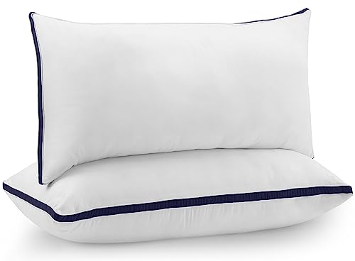 Utopia Bedding Cuscini Letto (Set di 2), 40 x 70 cm Guanciali Letto Coppia - Tessuto Spazzolato con Fibra di Poliestere 3D - Morbida e Traspirante Cuscini (Blu Marino)