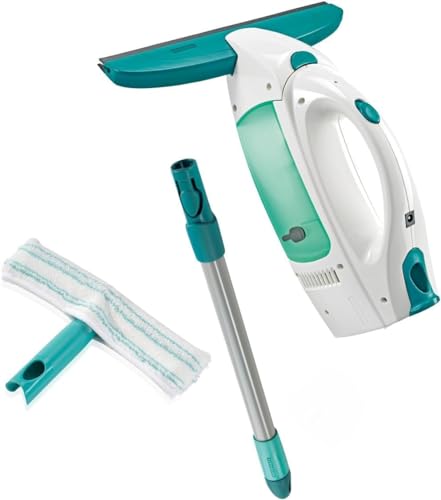 Leifheit Dry & Clean Set Lavavetri Elettrico Con Manico E Washer Finestre, Bianco Blu