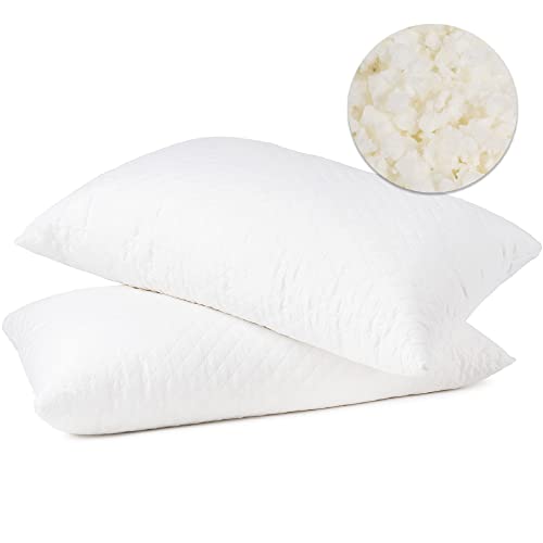 Flowen Cuscini Letto Matrimoniale e Singolo Coppia Guanciali per Dormire con Imbottitura in Fiocco, Memory Foam, Supporto Collo e Spalle, Anallergico, Federa Poliestere Traspirante