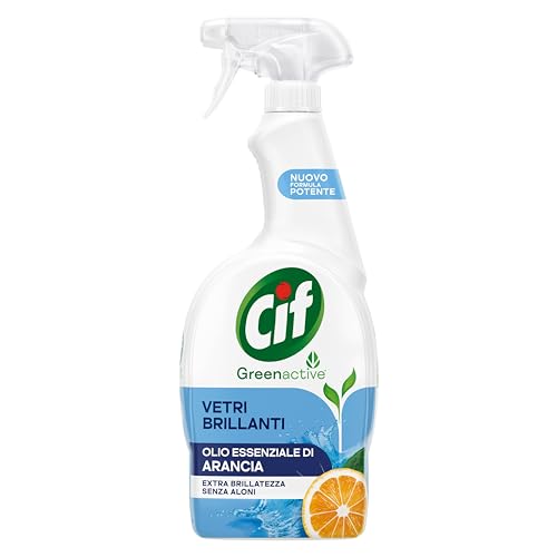 Cif Vetri Brillanti, Spray Vetri con Olio Essenziale di Arancia, 650 ml, Pulizia di Vetri e Superfici, Agenti Pulenti di Origine Naturale, Oli Essenziali, Non Lascia Residui Chimici Aggressivi