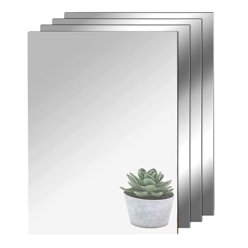 TSKDKIT 4 Pezzi Specchi Adesivi da Parete 29 X 21cm Sicuro Specchio Non in Vetro Specchio per Armadio, Muro, Specchio Acrilico Adesivo per Decorazioni Murali Casa