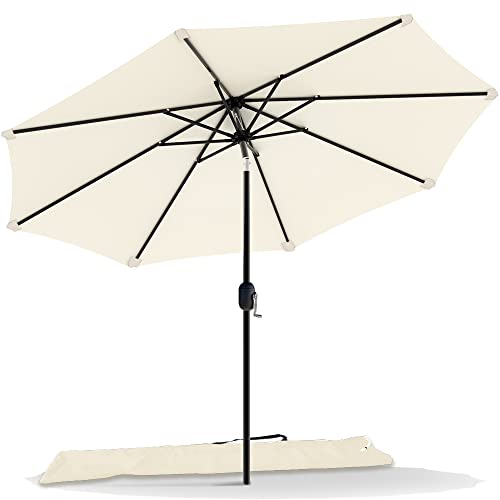 VOUNOT 270 cm Ombrellone da Giardino, Parasole Spiaggia Inclinabile con Manovella, Protezione UV per Terrazza, Giardino, All'aperto, Beige