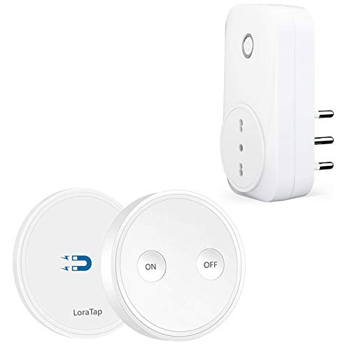 LoraTap Presa Telecomandata con Telecomando, Spina Elettrica con Interruttore Senza Fili 200m Controllo Remoto On/Off per Elettrodomestici, Presa Wireless Italiana 10A 16A, Bianco, 2 Anni di Garanzia