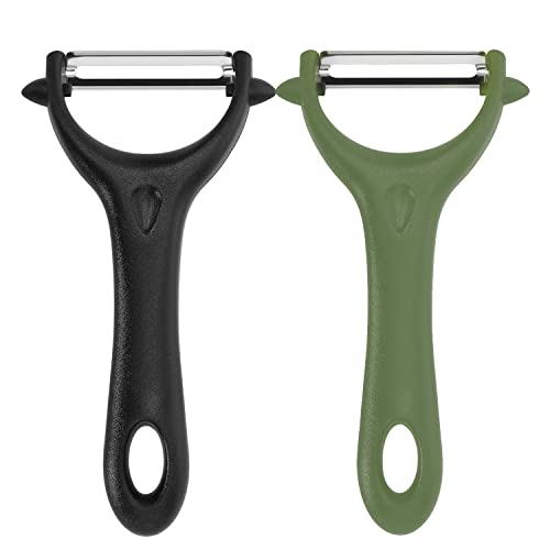 2 Pezzi Pelapatate Professionale, Pelapatate in Acciaio Inox Sbucciatore Manico Antiscivolo, Pelapatate Universale per Patate e Verdura Frutta(Nero, Verde)